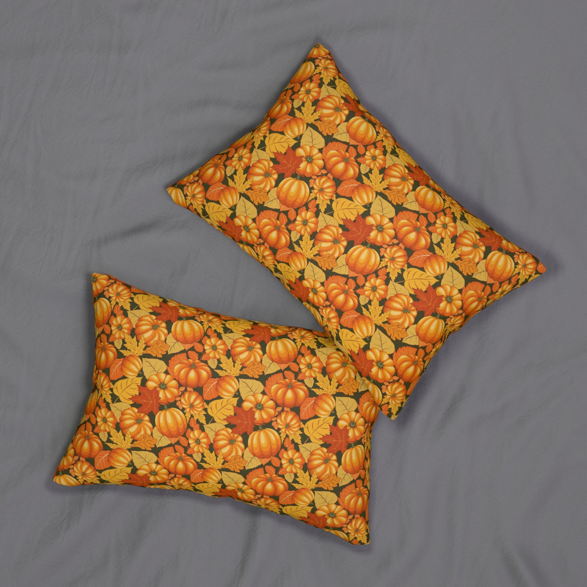 Harvest Pumpkins in Autumn Leaves Lumbar Pillow - Rustic Fall Decor