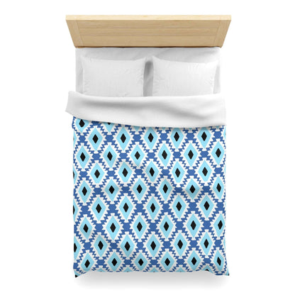 Aztec Style Evil Eye Duvet Cover - Bohemian Blue and Black Tribal Bedding