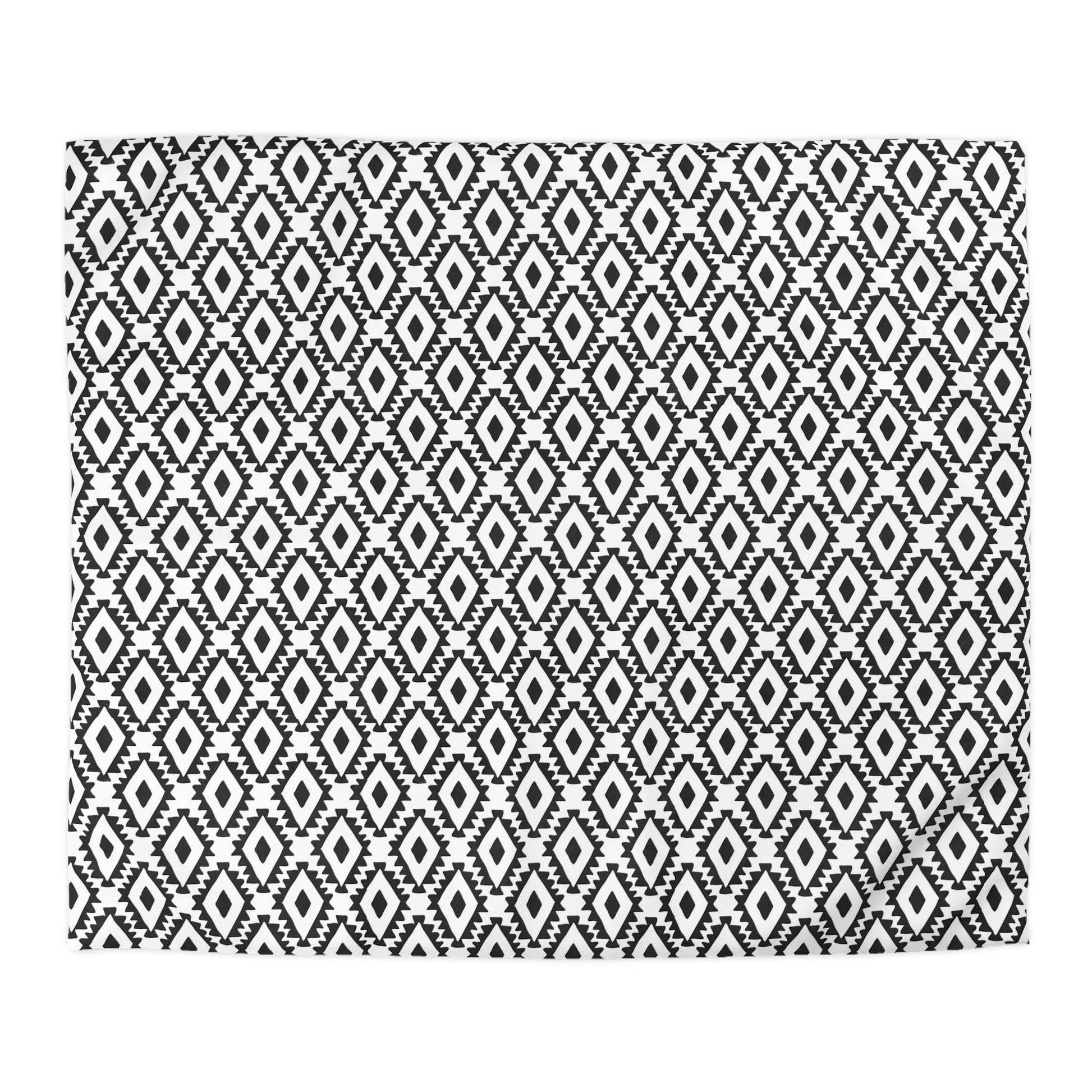 Aztec Inspired Geometric Duvet Cover - B&W Ethnic Tribal Bedding