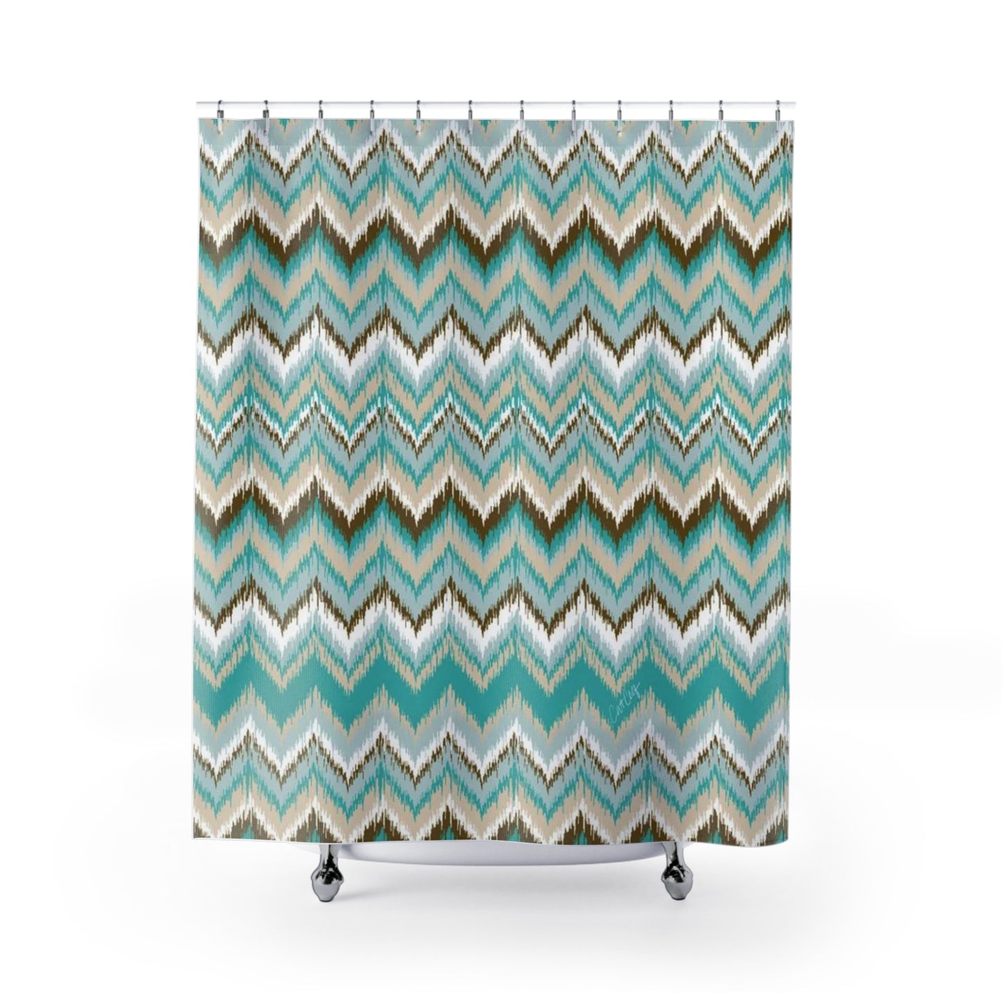 Shower Curtain - Ikat Chevron Pattern in Tortoise and Tan