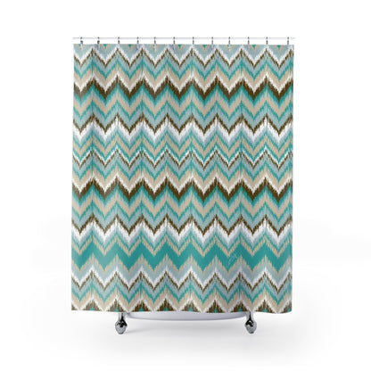 Shower Curtain - Ikat Chevron Pattern in Tortoise and Tan