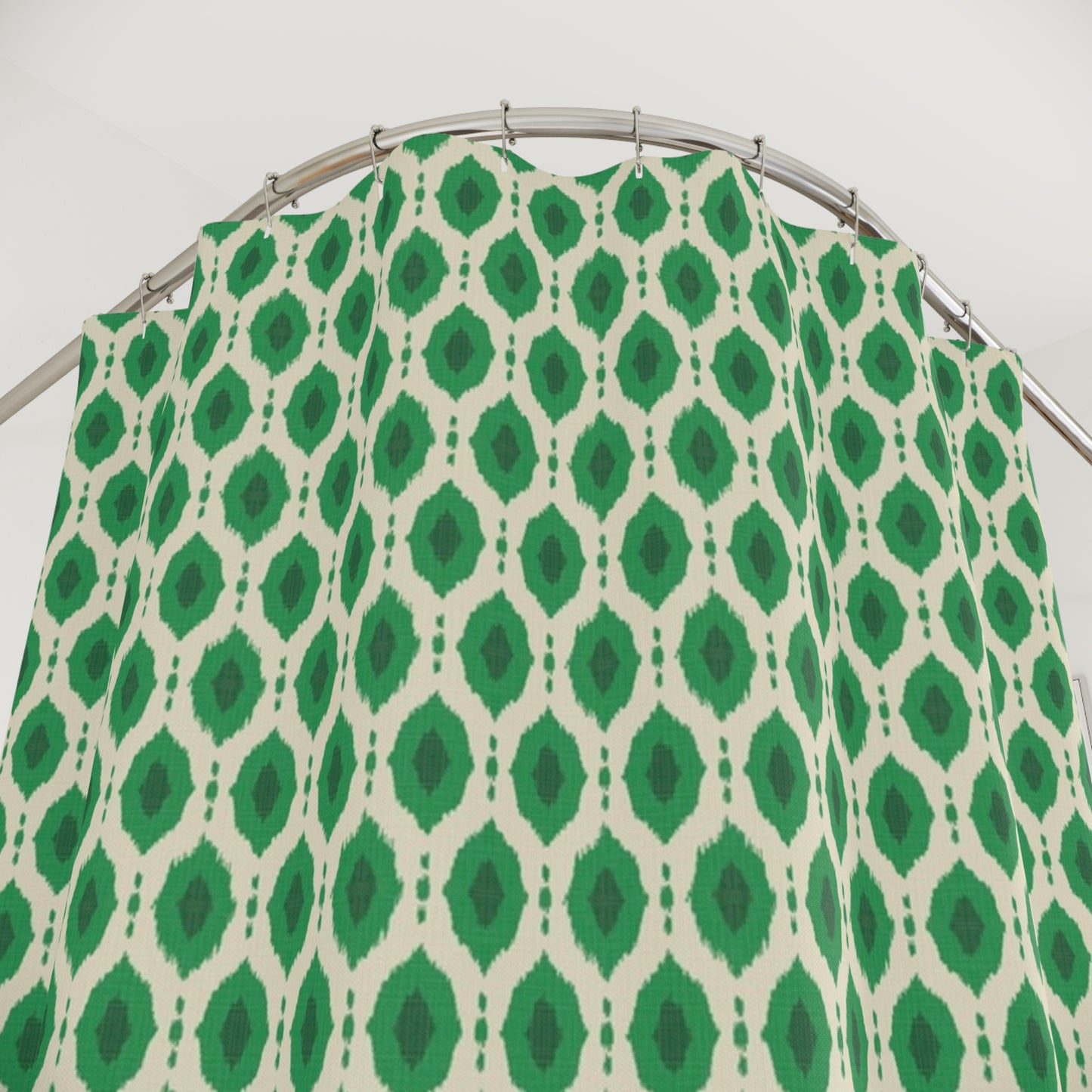 Kelly Green Ikat Design Shower Curtain - Exotic Boho Bathroom Decor