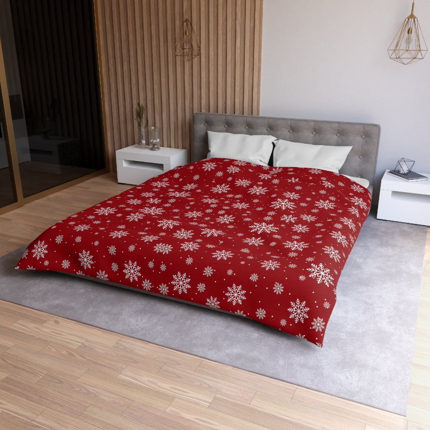 Duvet Cover - Traditional Christmas Background with Snowflakes