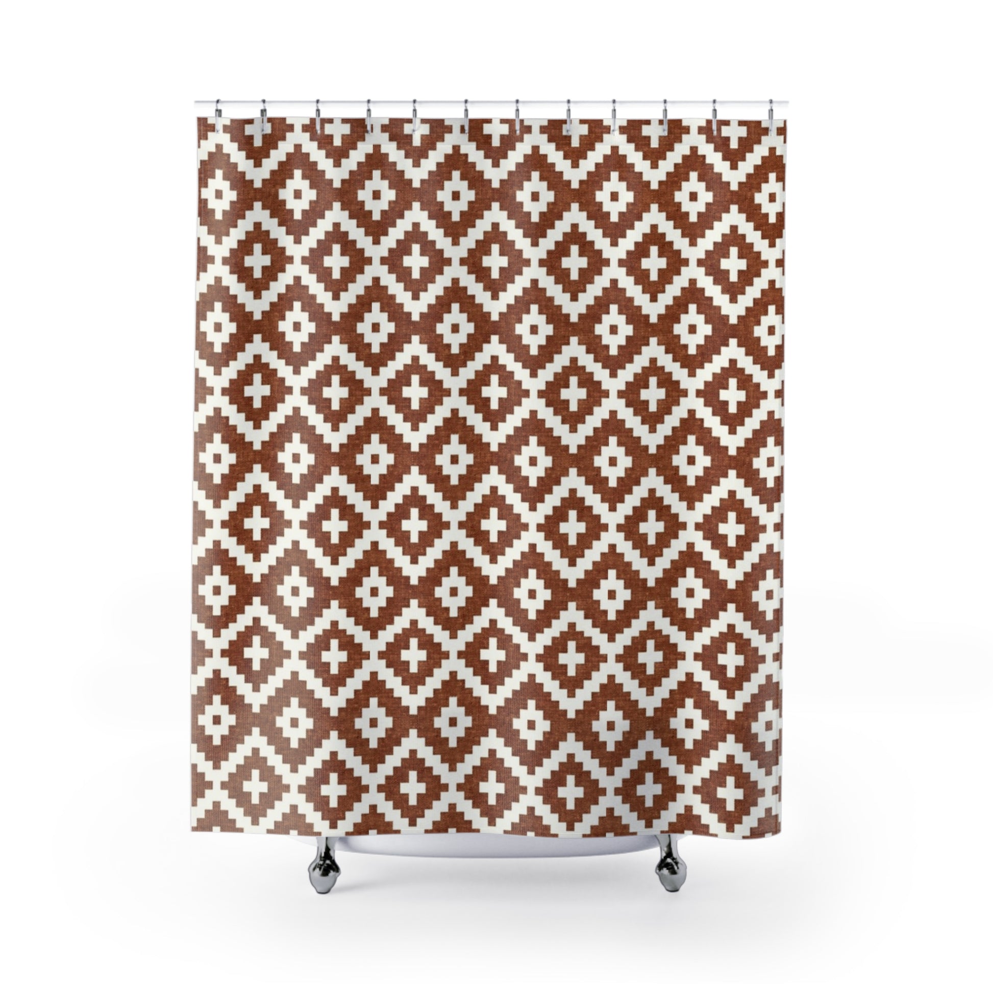 Global Aztec Woven Geometric Shower Curtain - Unique Cultural Bathroom Accessories