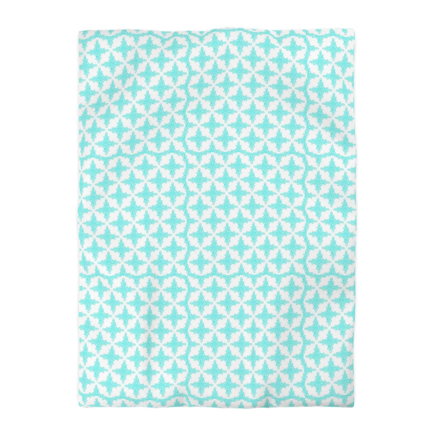 Celtic Style Snowflake Duvet Cover - Frosty Aqua Blue and White Celtic Pattern Bedding