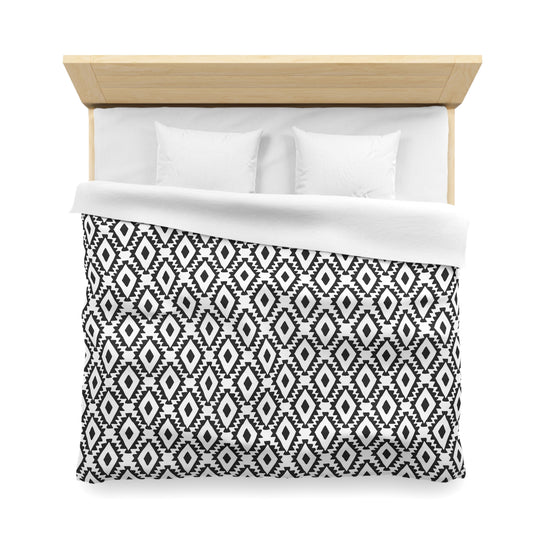 Modern Aztec Geometrics Black and White Microfiber Duvet Cover - Unique Geometric Pattern Bedding