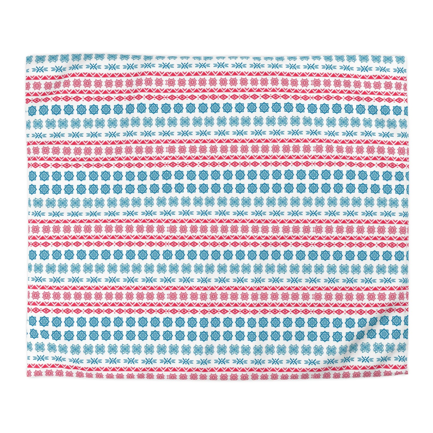 Tribal Aztec Blue Red Hand Painted Duvet Cover - Cultural Heritage Inspired Bedding