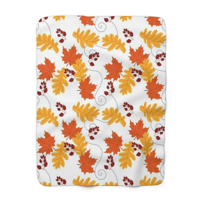 Fall Autumn Leaves in the Wind Sherpa Fleece Blanket - Warm White Accents Design