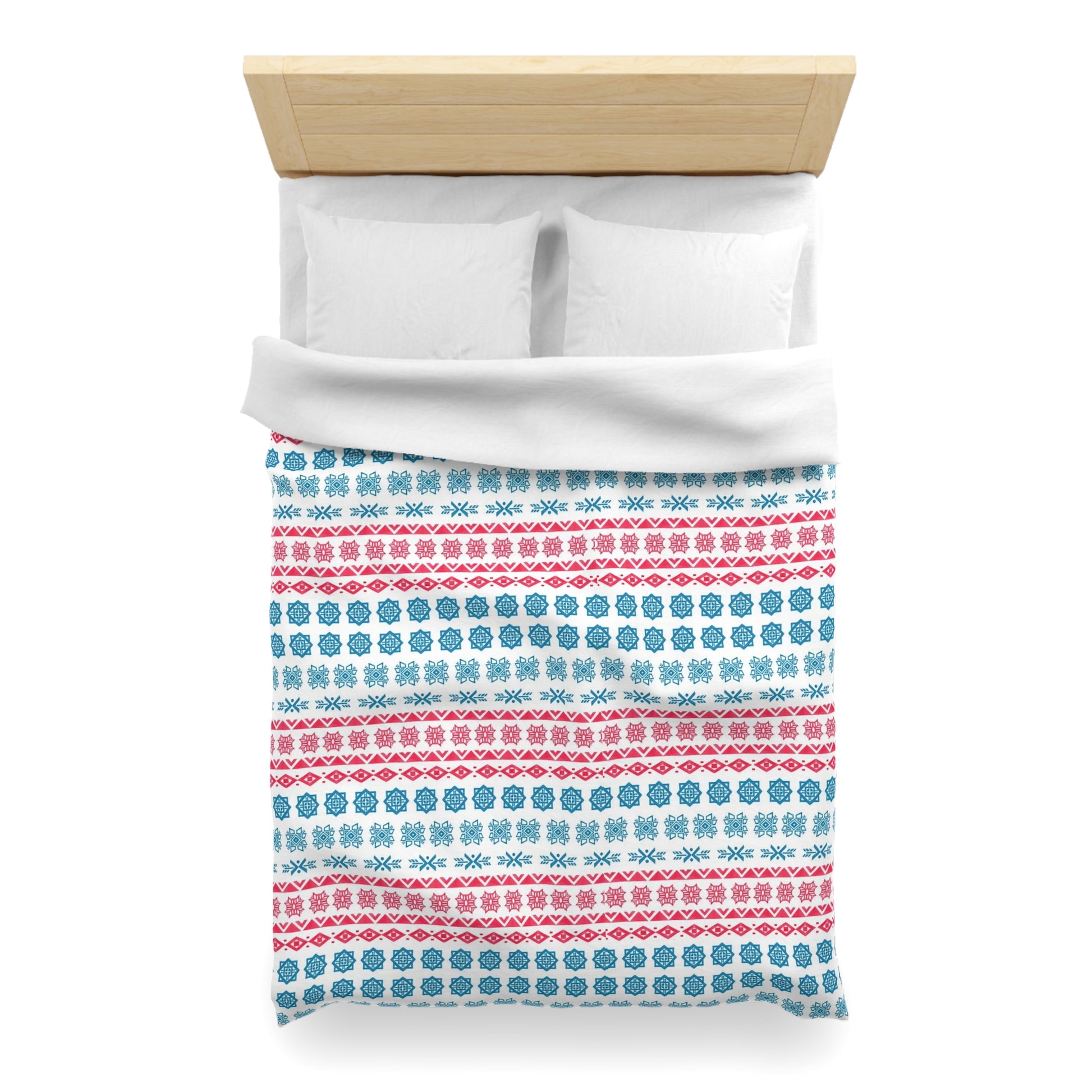 Tribal Aztec Blue Red Hand Painted Duvet Cover - Cultural Heritage Inspired Bedding