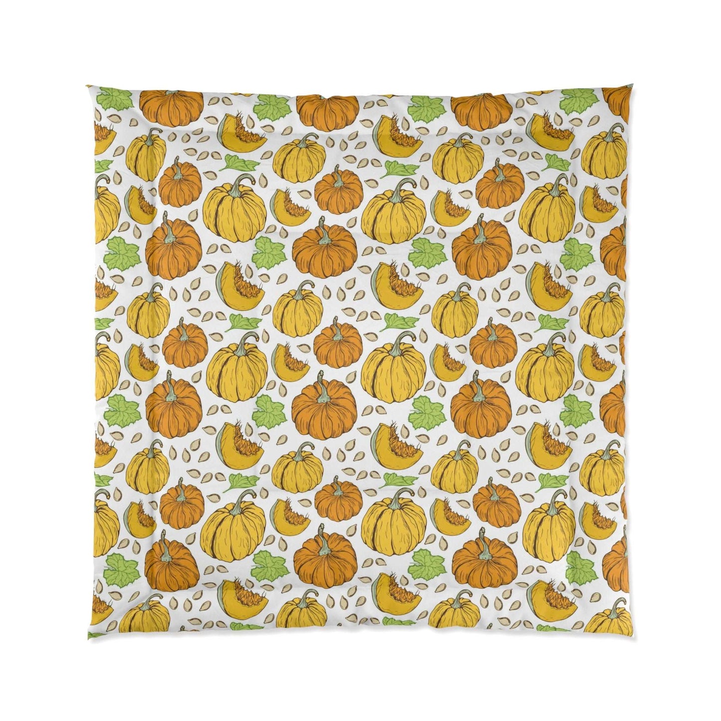 Autumn Leaves with Pumpkins Design Comforter - Fall Decorative Bedding Set