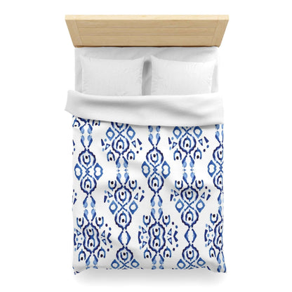 Blue Indigo Ikat Microfiber Duvet Cover - Soft and Vibrant Global-Inspired Microfiber Bedding