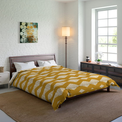 Modern Acoustic Wave Mustard Pattern Microfiber Polyester Comforter - Geometric Pattern Bedding for Adults