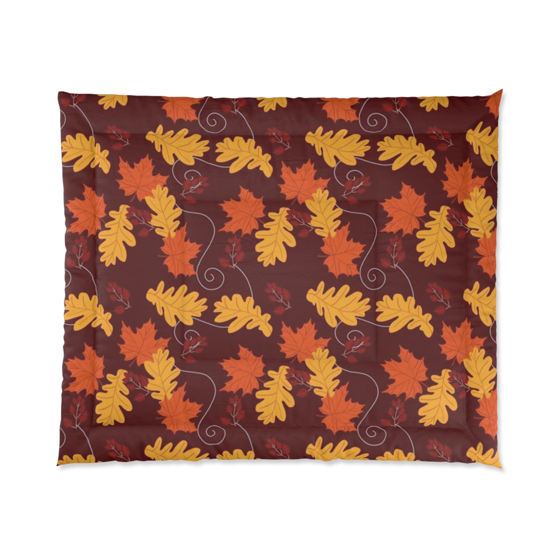 Dark Red Autumn Leaves Comforter - Cozy Fall Bedroom Decor, Windy Leaf Pattern