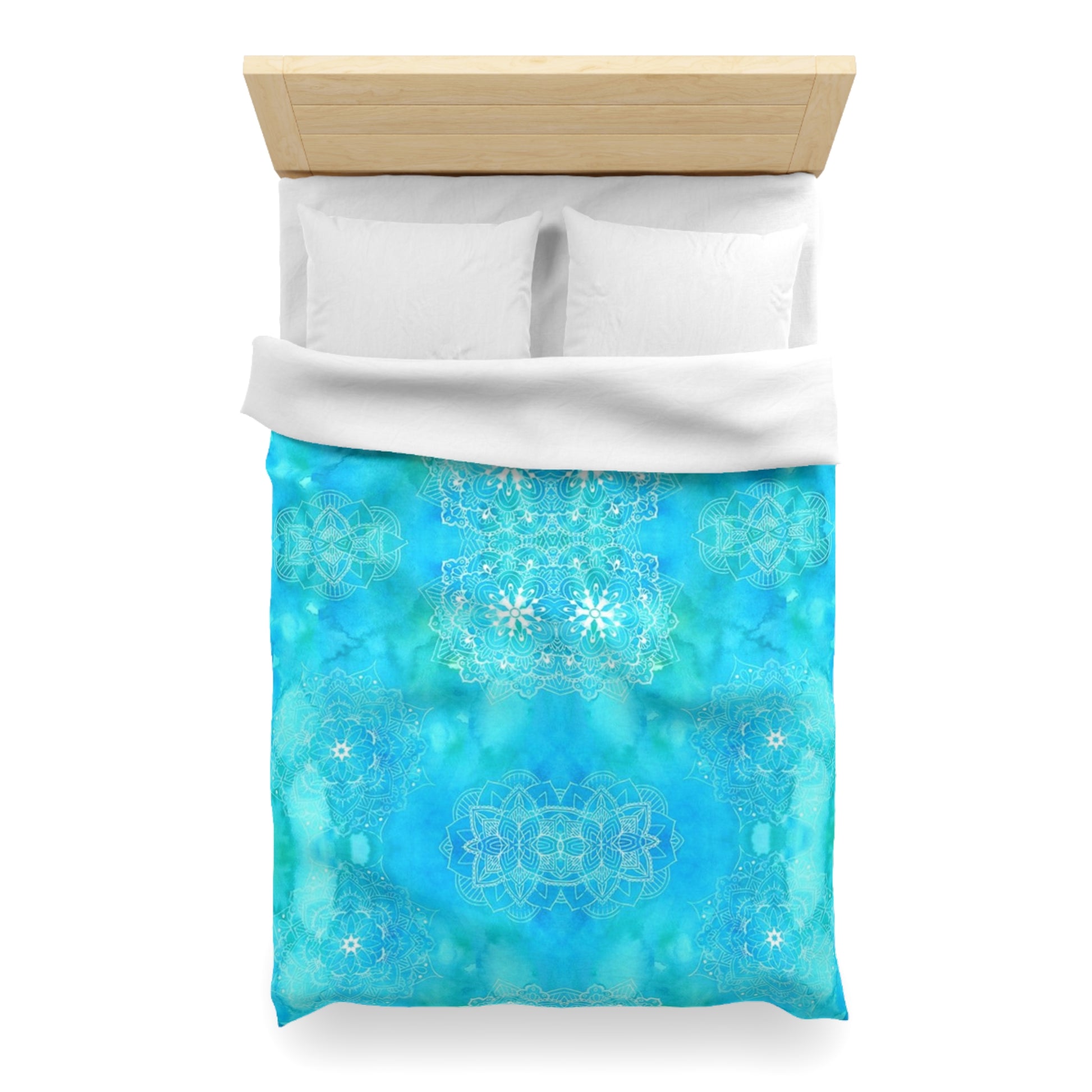 Mandalas in Blue Green Watercolor Duvet Cover - Hand-Painted Boho Style