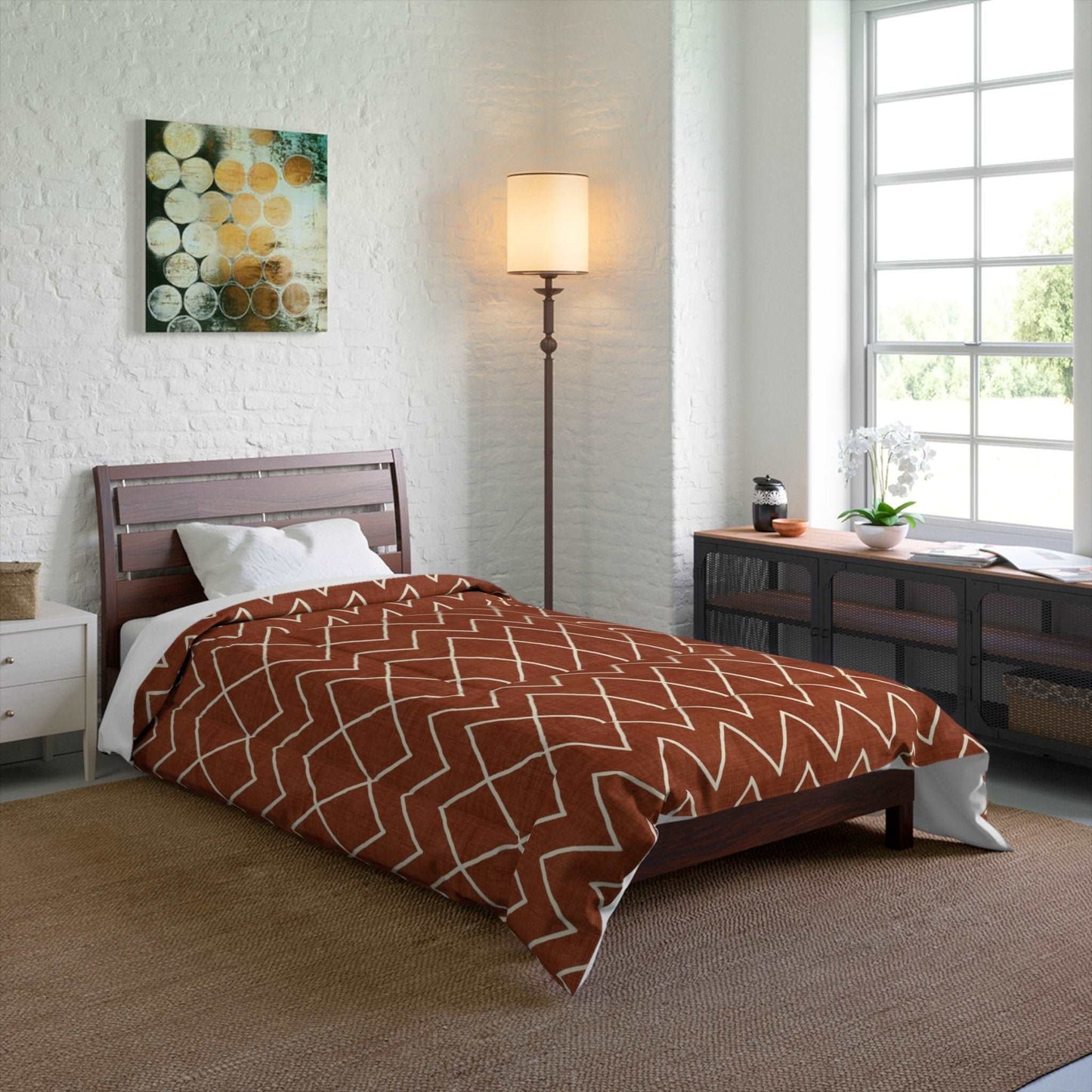 Avoca in Terracotta Rust Microfiber Polyester Comforter Set - Stylish Modern Bedroom Furniture