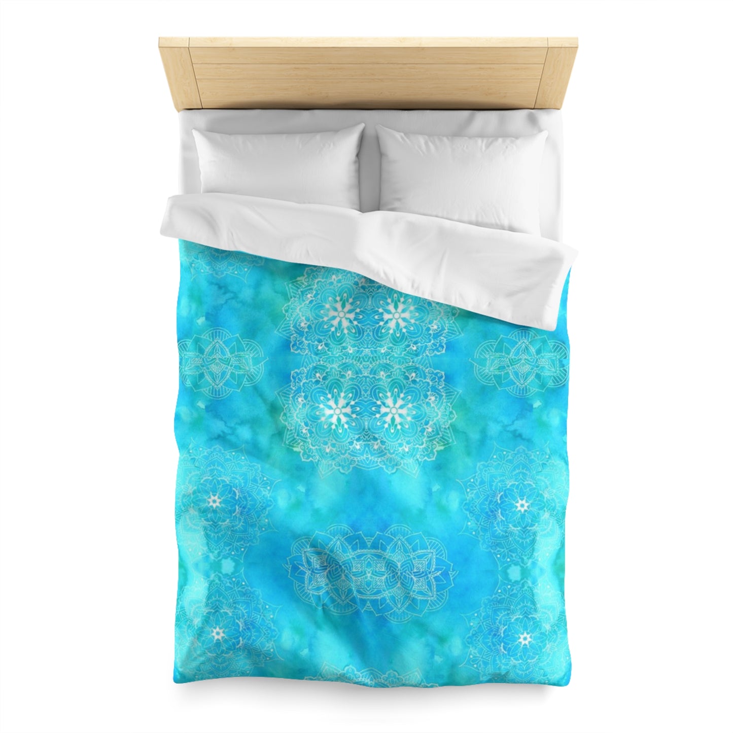 Mandalas in Blue Green Watercolor Duvet Cover - Hand-Painted Boho Style