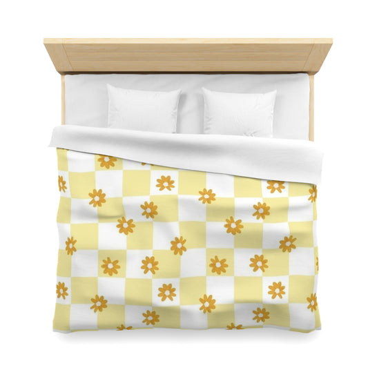 Classic Retro Yellow Checkerboard Duvet Cover - Vintage Inspired Home Decor, Yellow and White Bedding