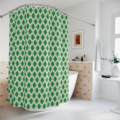 Kelly Green Ikat Design Shower Curtain - Exotic Boho Bathroom Decor