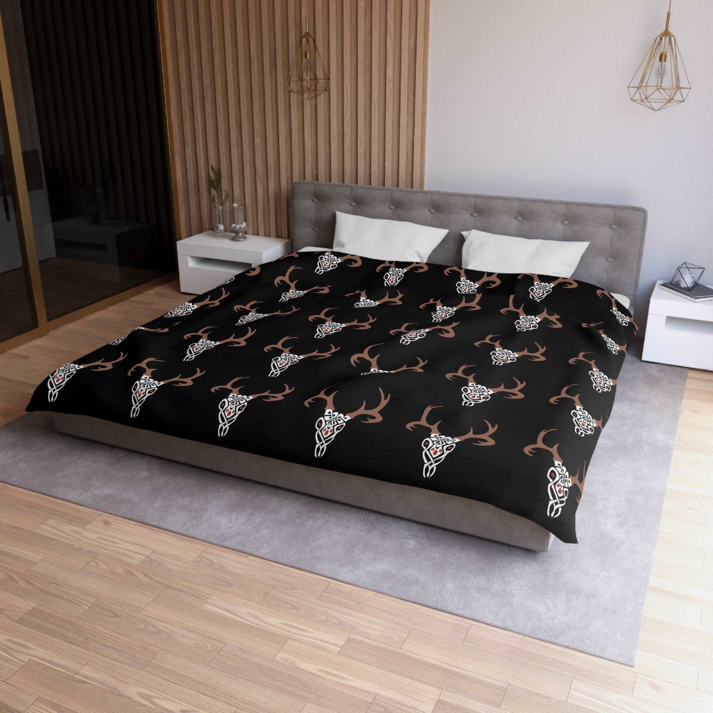 Celtic Deer Skull Pattern Duvet Cover - Ancient Celtic Symbolism, Nature-Inspired Bedding