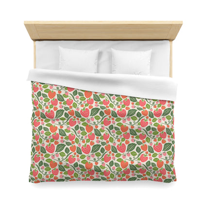 Strawberry Fields Summer Duvet Cover - Bright and Cheerful Strawberry Design, Coastal Bedding, Summer Vibes