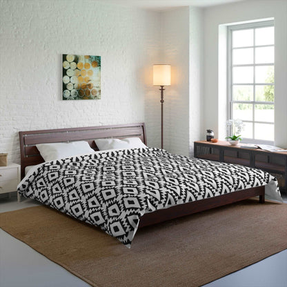 Aztec Geometrics B&W Microfiber Polyester Comforter Set - Stylish Modern Bedroom Furniture