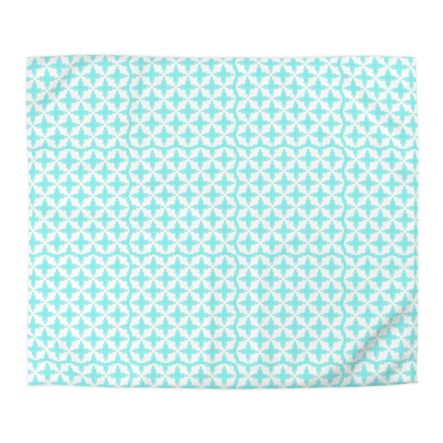 Celtic Style Snowflake Duvet Cover - Frosty Aqua Blue and White Celtic Pattern Bedding