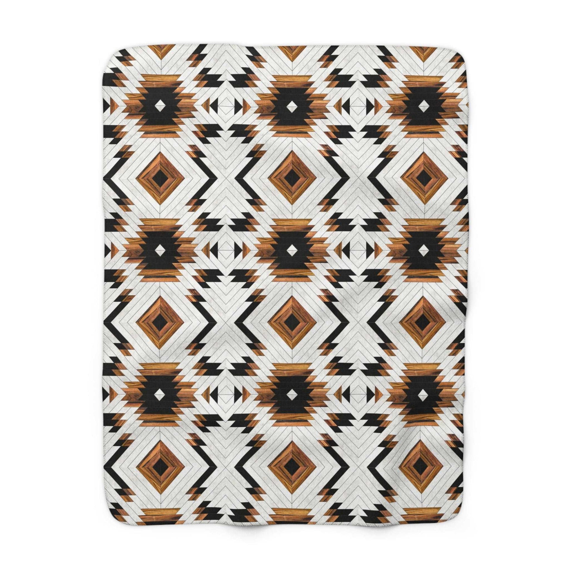 Aztec Geometric Design Sherpa Fleece Blanket - Modern Rustic Home Decor Throw