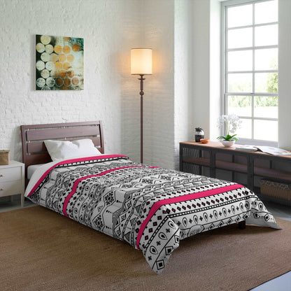 Aztec Print with Pink Ribbon Microfiber Polyester Comforter Set - Stylish Southwestern Inspired Bedroom Furniture for Women