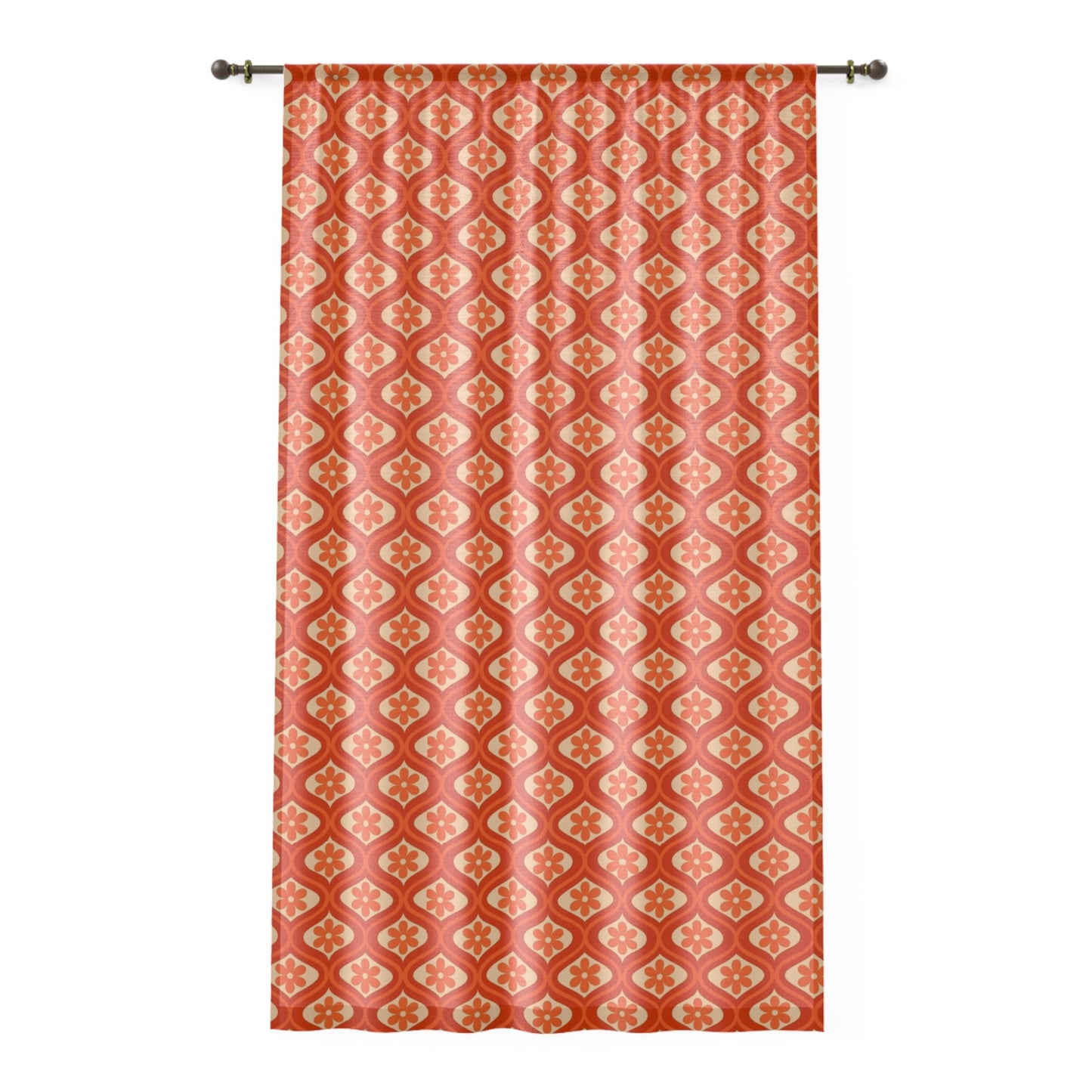 Retro Orange 70's Design Curtain Panel - Boho Chic Bedroom Window Treatment