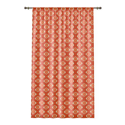 Retro Orange 70's Design Curtain Panel - Boho Chic Bedroom Window Treatment