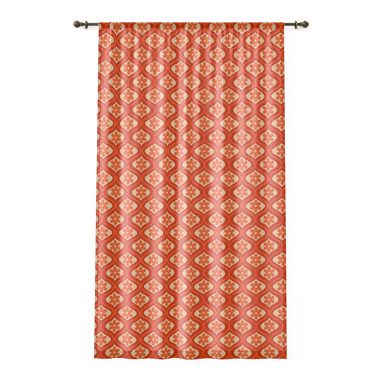 Retro Orange 70's Design Curtain Panel - Boho Chic Bedroom Window Treatment