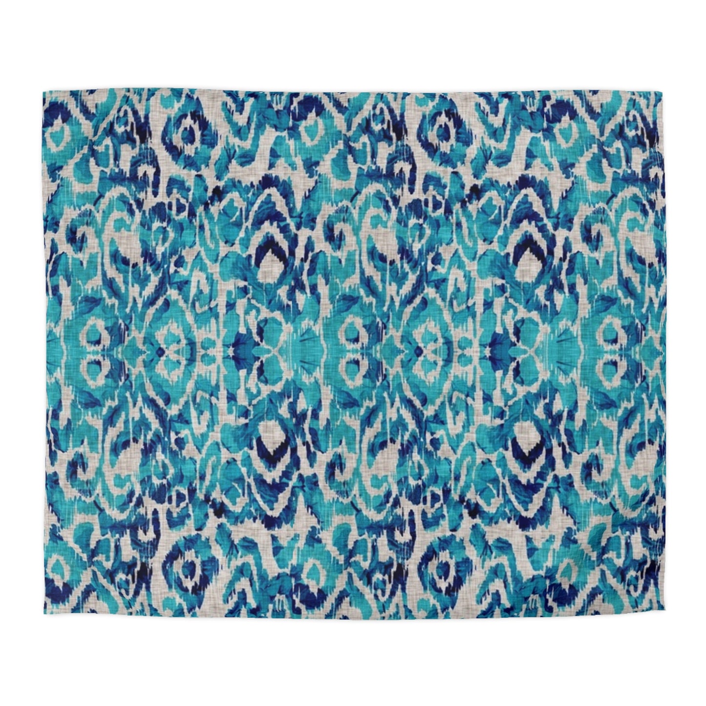 Peacock Blue Ikat Motif Duvet Cover - Exotic Bohemian Home Decor