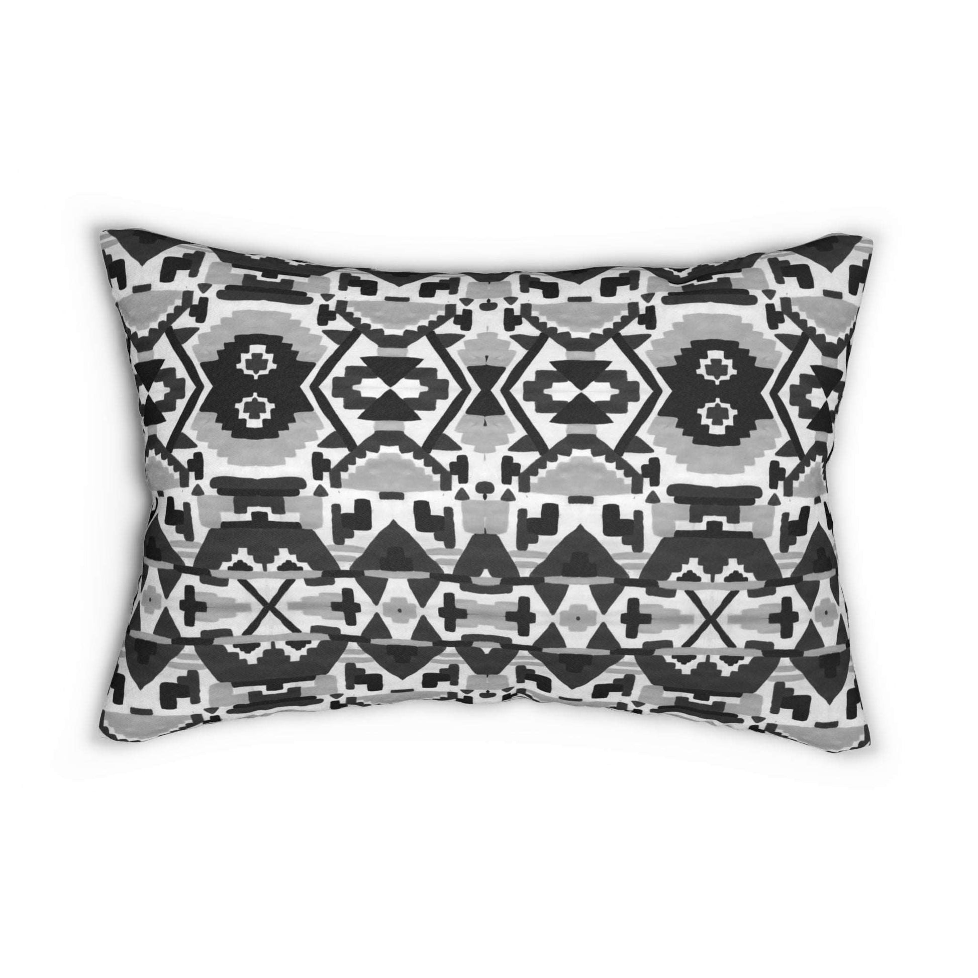 Aztec Inspired Black White Geometric Spun Polyester Lumbar Pillow