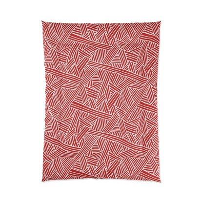 Modern Abstract Navy Red and White Line Pattern Microfiber Polyester Comforter - Geometric Pattern Bedding for Adults