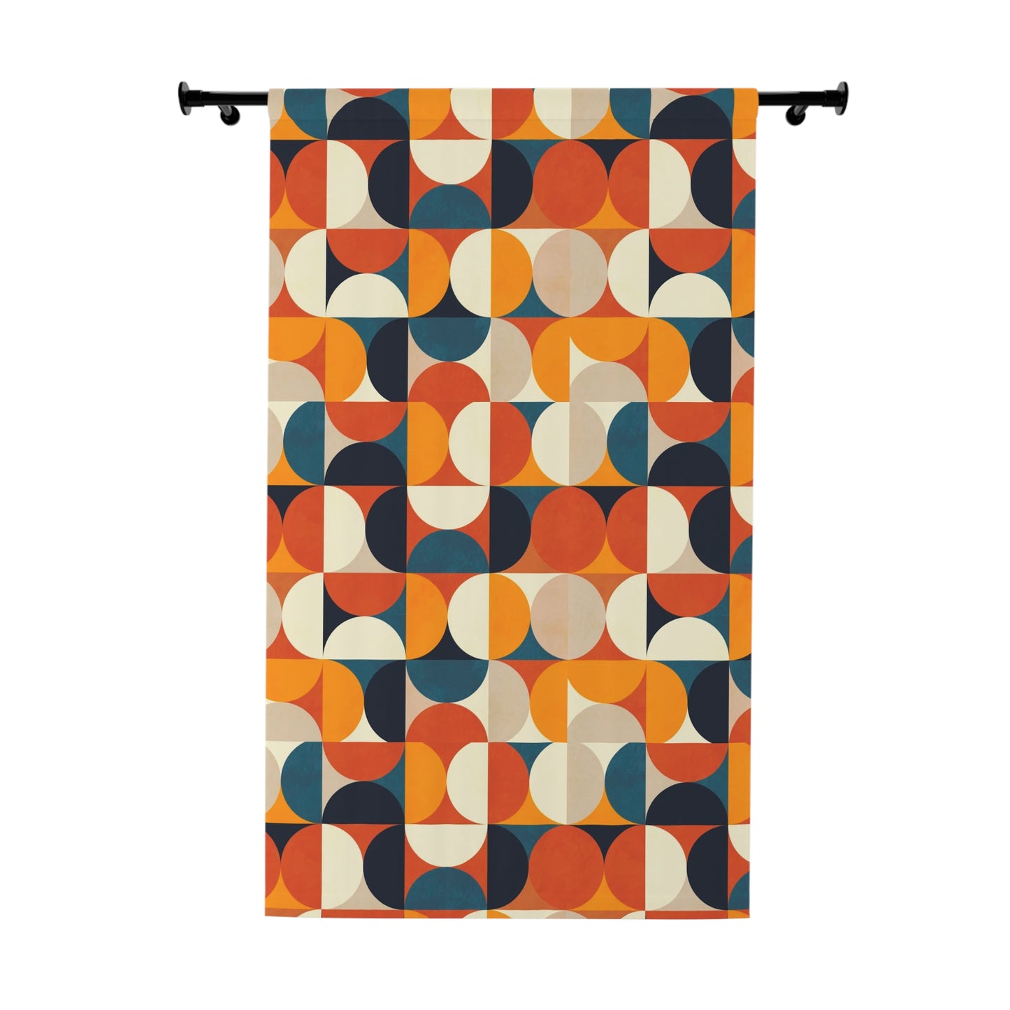 Orange Teal Geometric Semi Circles Window Curtain - Modern Bohemian Chic, Elegant Bedroom or Bathroom Window Treatment