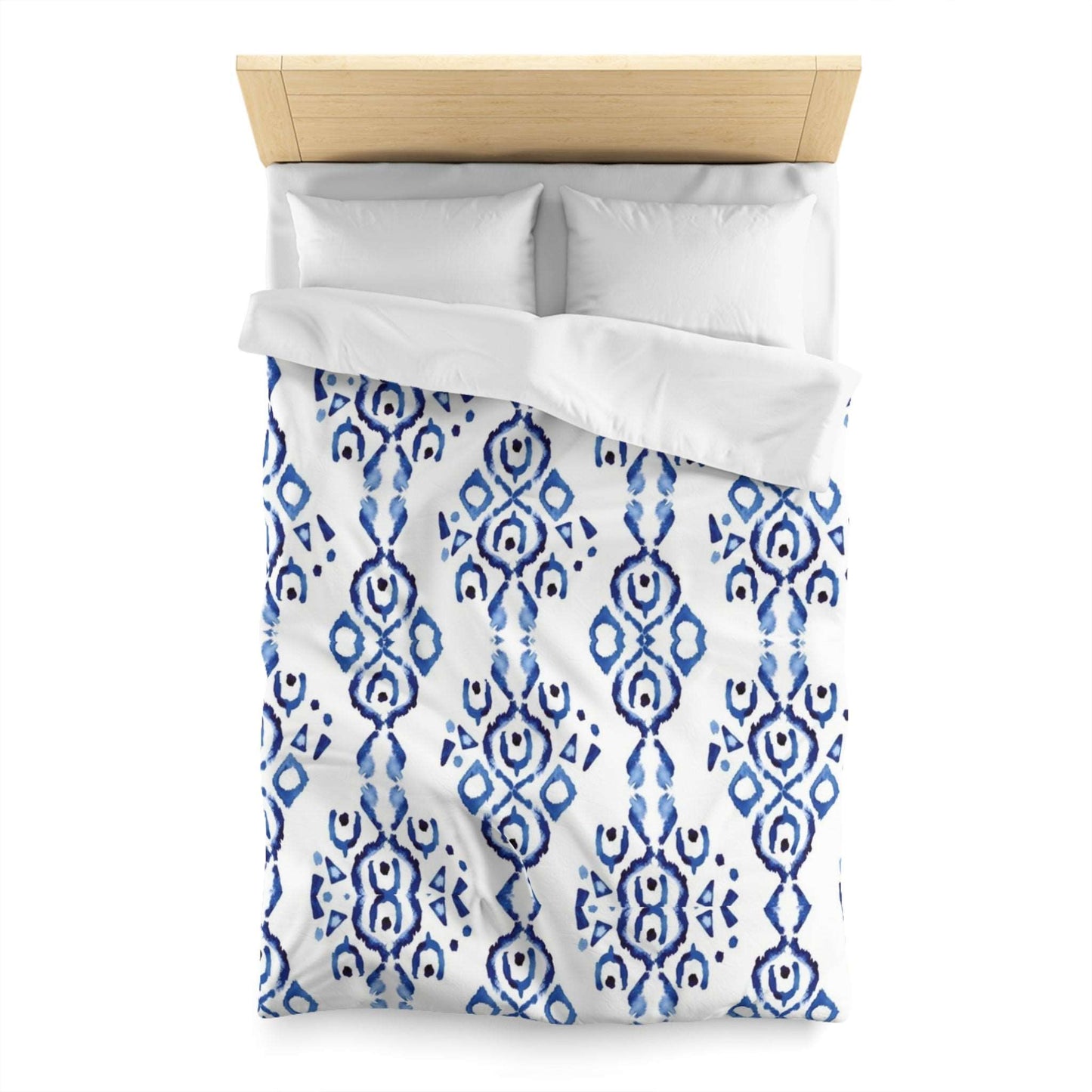 Blue Indigo Ikat Microfiber Duvet Cover - Soft and Vibrant Global-Inspired Microfiber Bedding