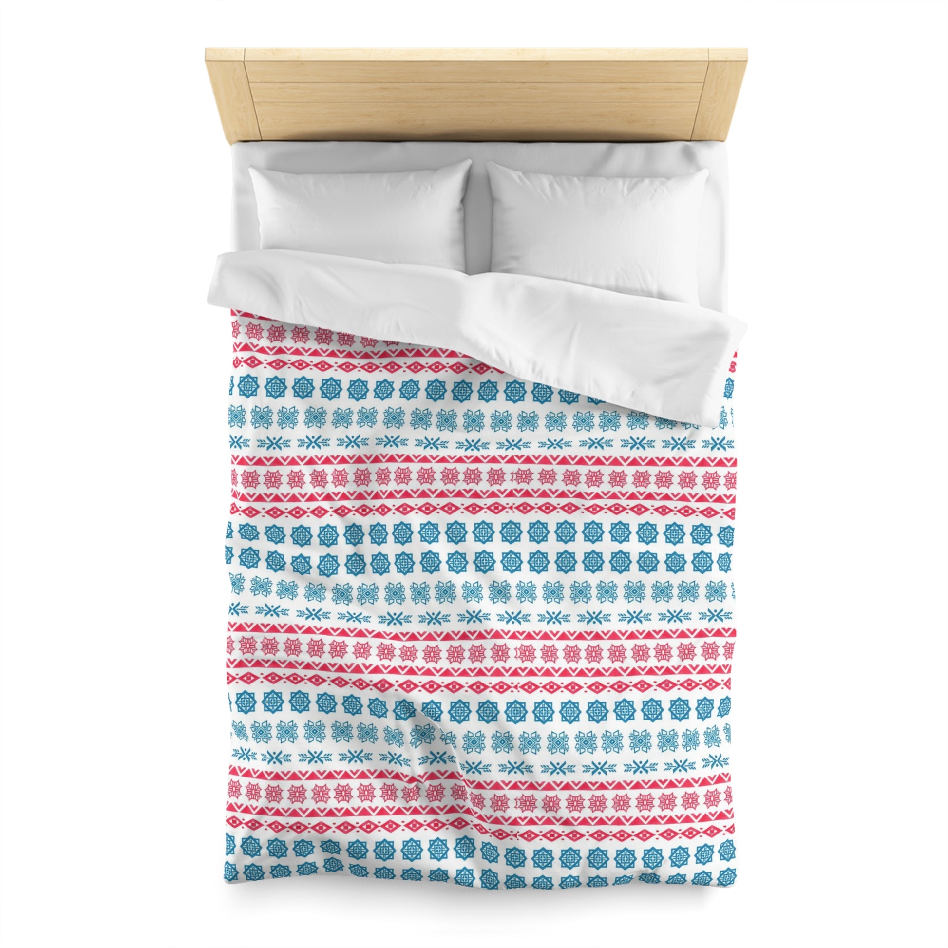 Tribal Aztec Blue Red Hand Painted Duvet Cover - Cultural Heritage Inspired Bedding