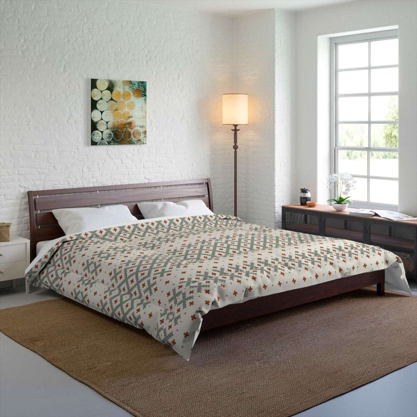 Aztec Gradient Sage and Ginger Microfiber Polyester Comforter Set - Stylish Modern Bedroom Furniture