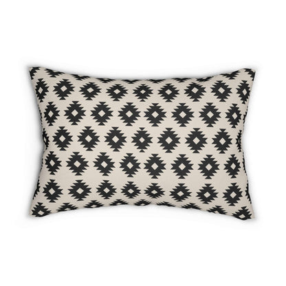 Aztec Inspired Black Beige Spun Polyester Lumbar Pillow