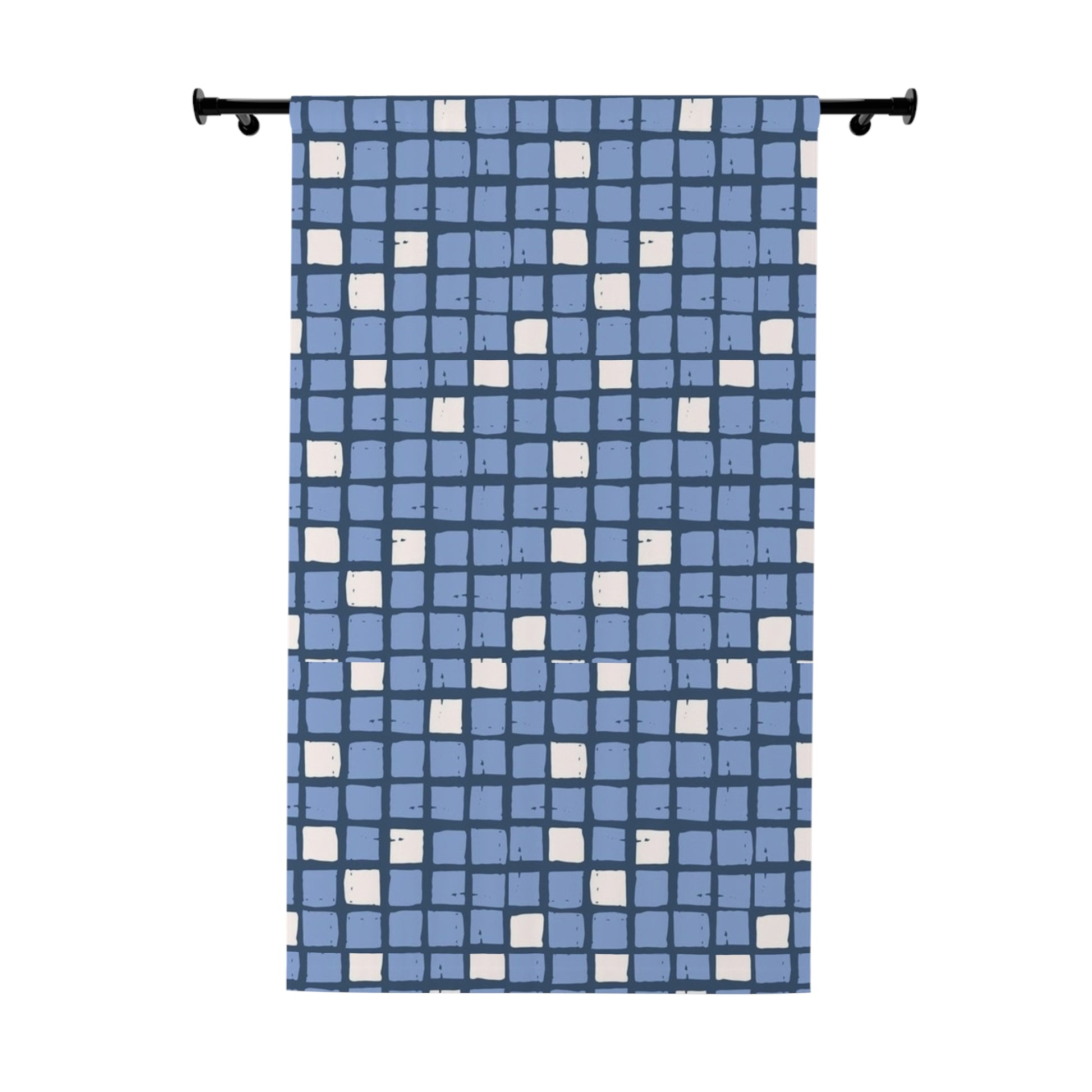 Abstract Demin Blue Twinkle Check Window Curtain - Modern Window Pane Decor for Home, Office or Apartment