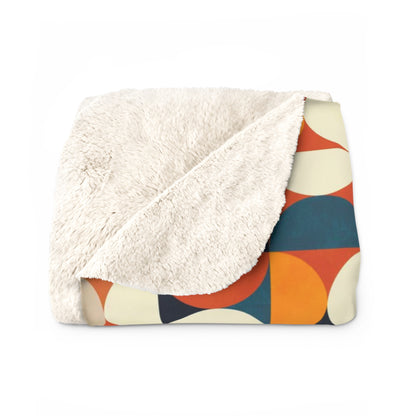 Modern Half Circles Design Orange Teal Beige Sherpa Fleece Blanket - Luxury Throw Blanket