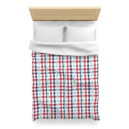 Rustic Red, Blue, and Light Blue Plaid Check Duvet Cover - Country Chic Bedroom Decor