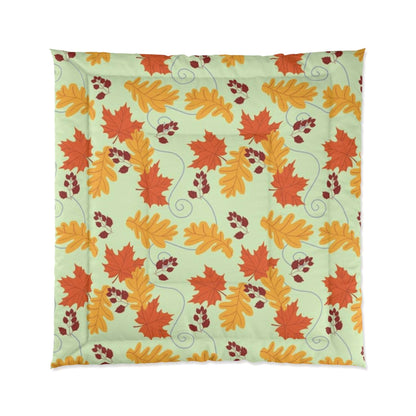 Autumn Leaves in the Wind Green Pattern Comforter - Seasonal Fall Decor Bedding