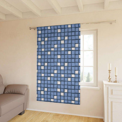 Abstract Demin Blue Twinkle Check Window Curtain - Modern Window Pane Decor for Home, Office or Apartment