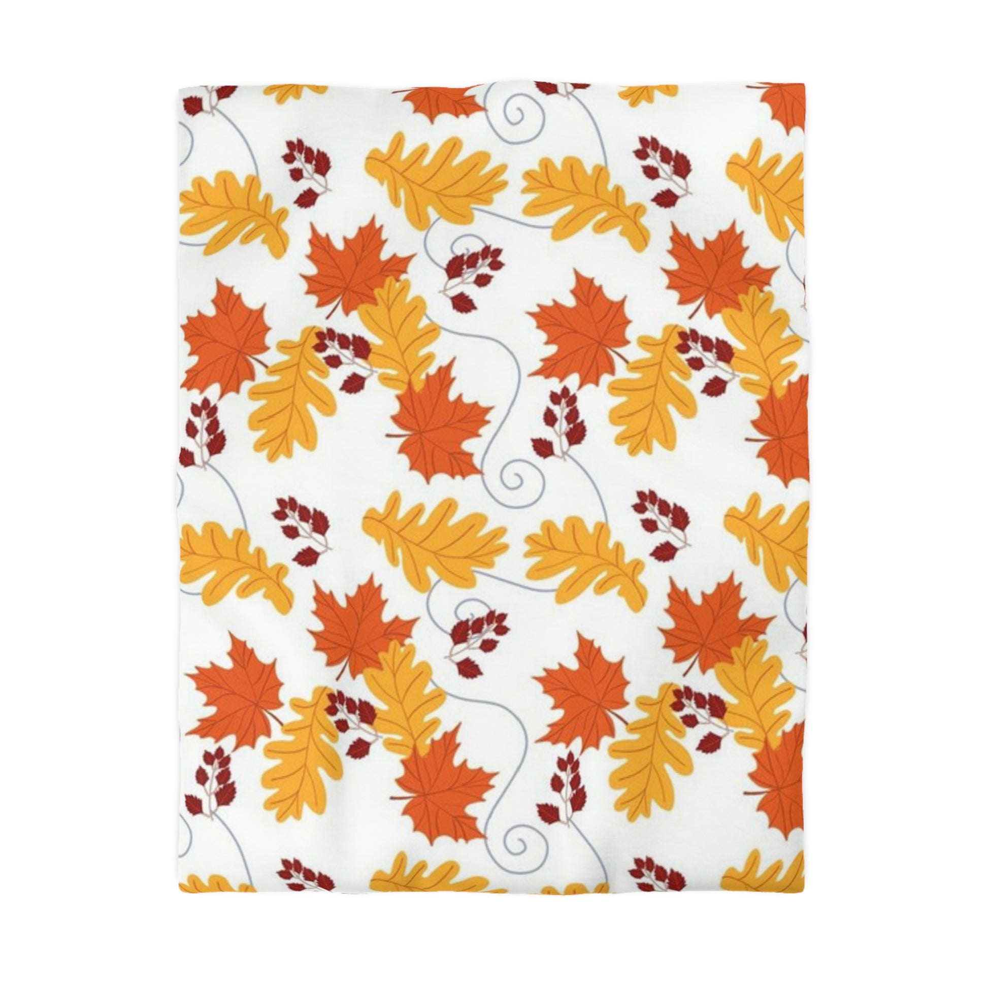 Crisp Autumn Mornings White Leaves Duvet Cover - Soft Microfiber Fall Decor