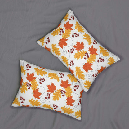 Autumn Leaves in the Wind White Accents Spun Polyester Lumbar Pillow - Seasonal Fall Throw Pillow