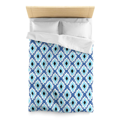 Aztec Style Evil Eye Duvet Cover - Bohemian Blue and Black Tribal Bedding