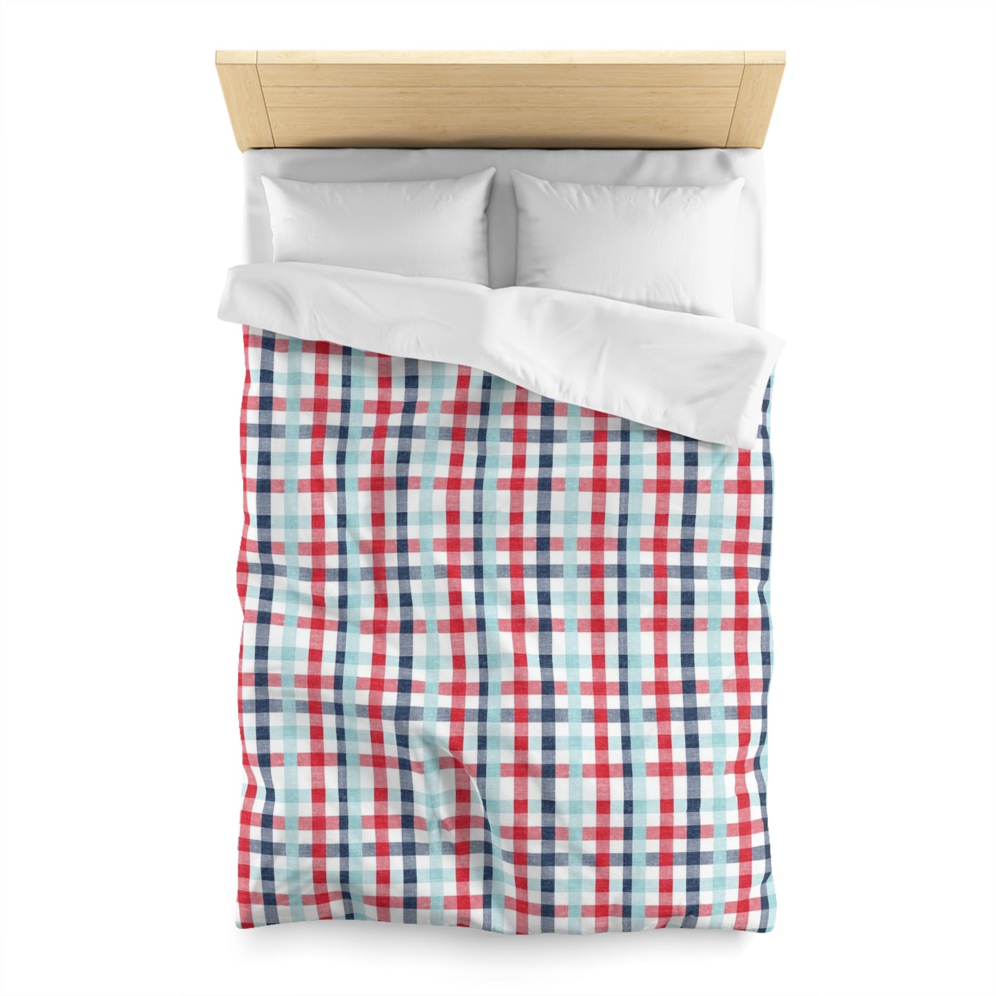 Rustic Red, Blue, and Light Blue Plaid Check Duvet Cover - Country Chic Bedroom Decor