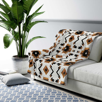 Aztec Geometric Design Sherpa Fleece Blanket - Modern Rustic Home Decor Throw