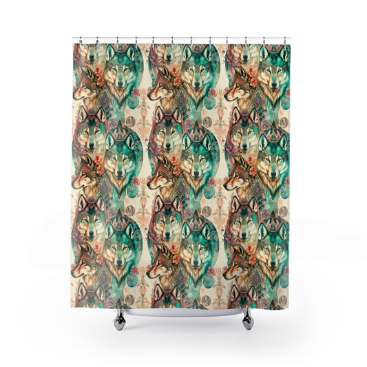 Wild West Tribal Wolves Paisley Shower Curtain - Rustic Bathroom Accessories